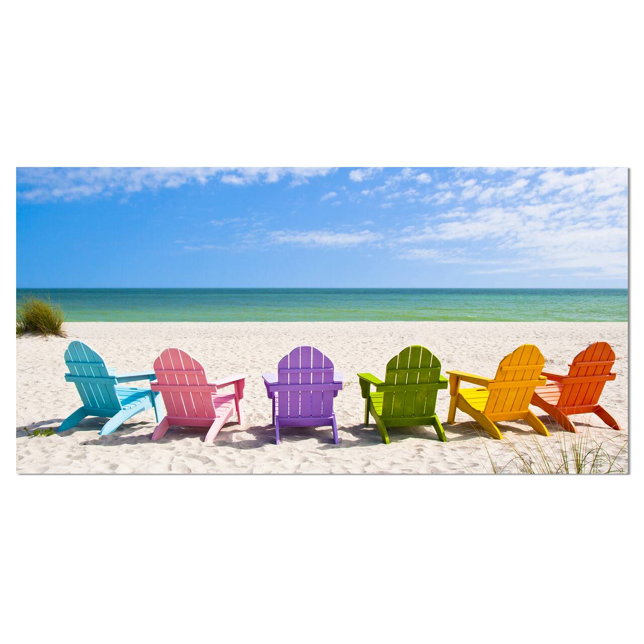 Designart - Adirondack Beach Chairs - Seashore Photo Canvas Art Print
